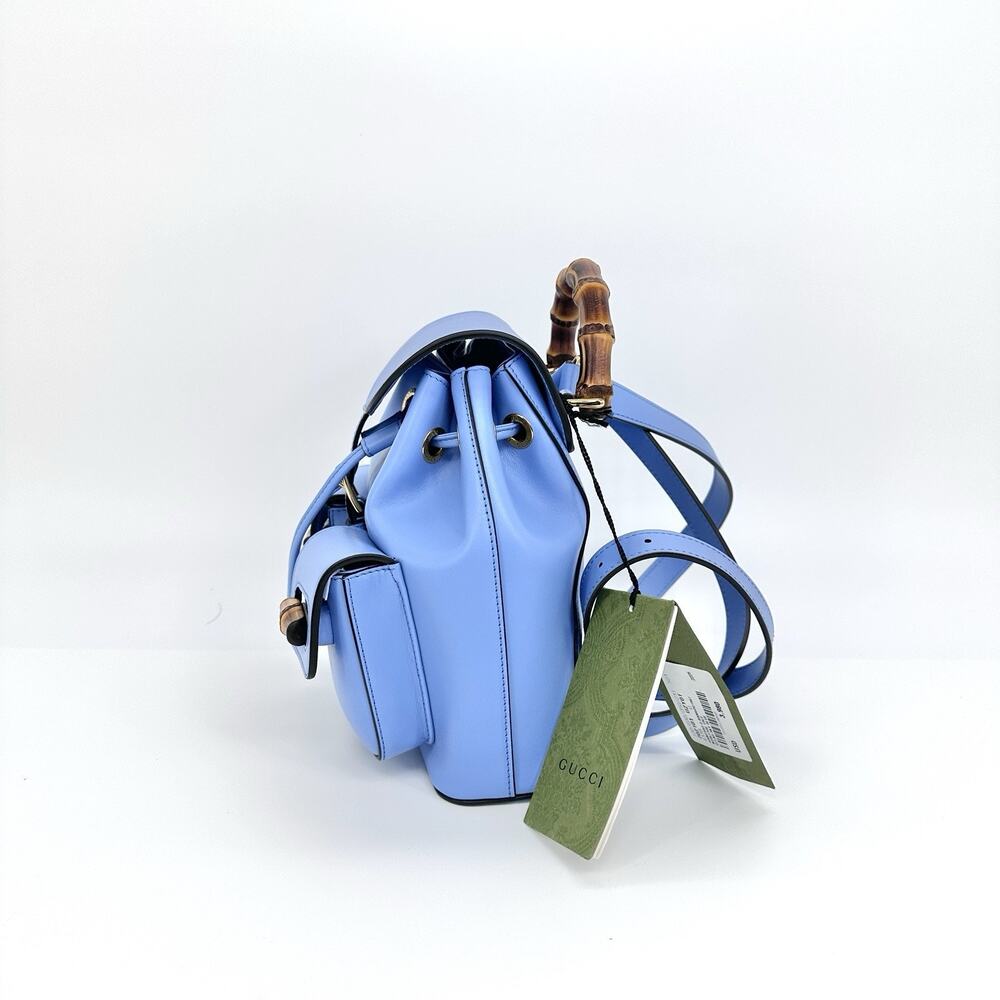 NIB Gucci Bamboo Backpack Clear Sky Blue Smooth Leather Top Handle $3,980 - Picture 8 of 16